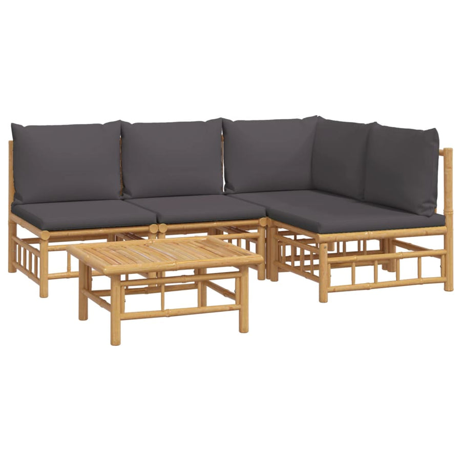 5-Delige Loungeset Met Kussens Bamboe Donkergrijs hoek + 3x midden + Tafel