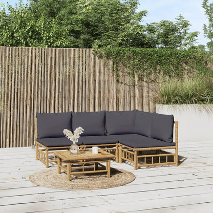 5-Delige Loungeset Met Kussens Bamboe Donkergrijs hoek + 3x midden + Tafel