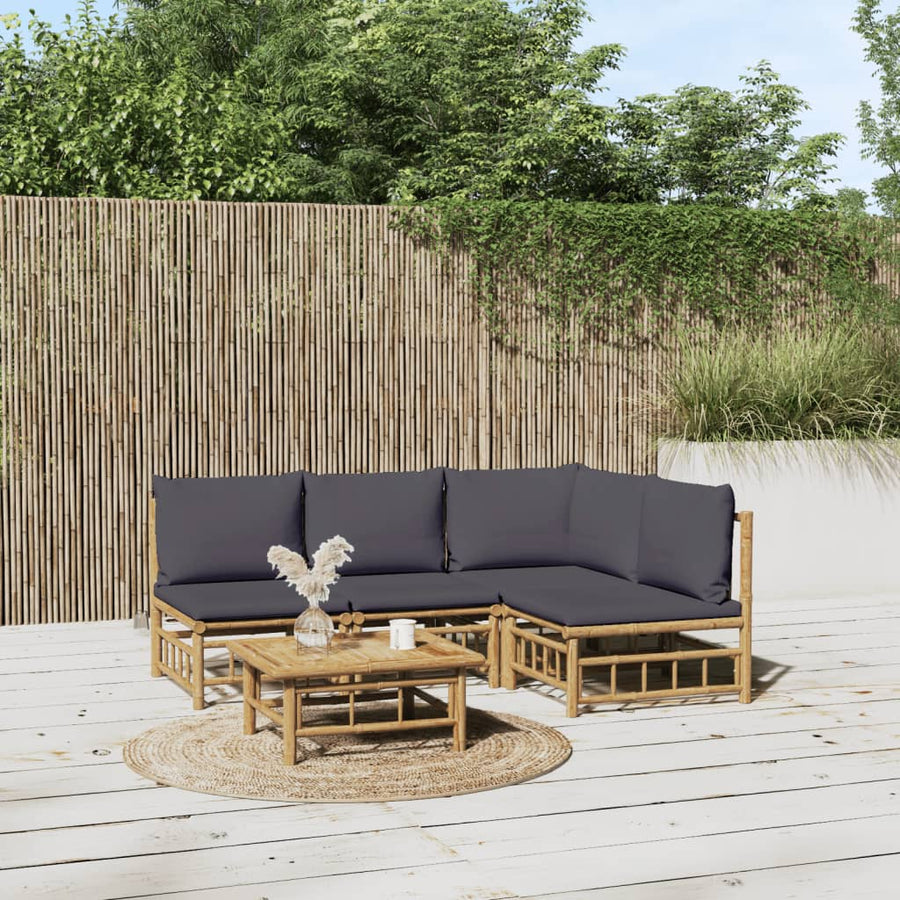 5-Delige Loungeset Met Kussens Bamboe Donkergrijs hoek + 3x midden + Tafel