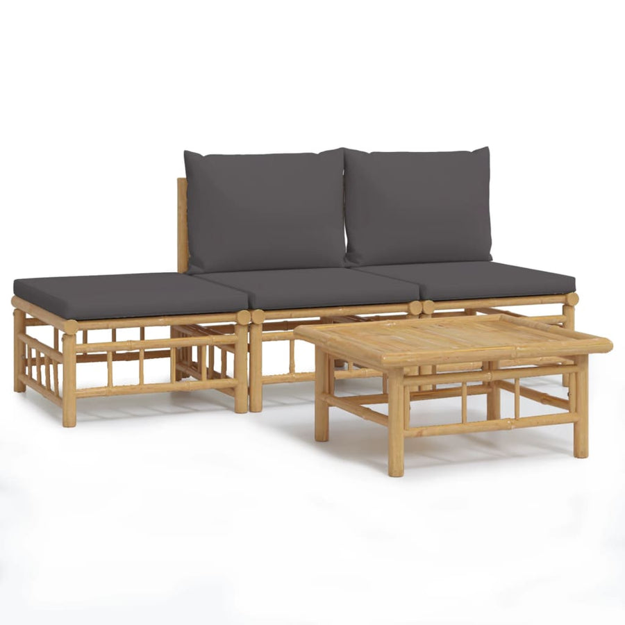 4-Delige Loungeset Met Kussens Bamboe Donkergrijs 2x midden + voetensteun + Tafel