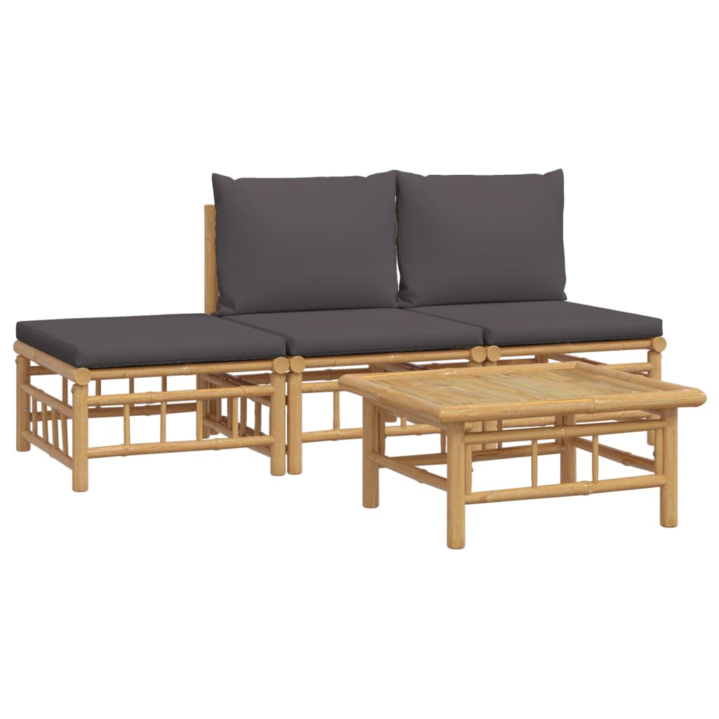 4-Delige Loungeset Met Kussens Bamboe Donkergrijs 2x midden + voetensteun + Tafel