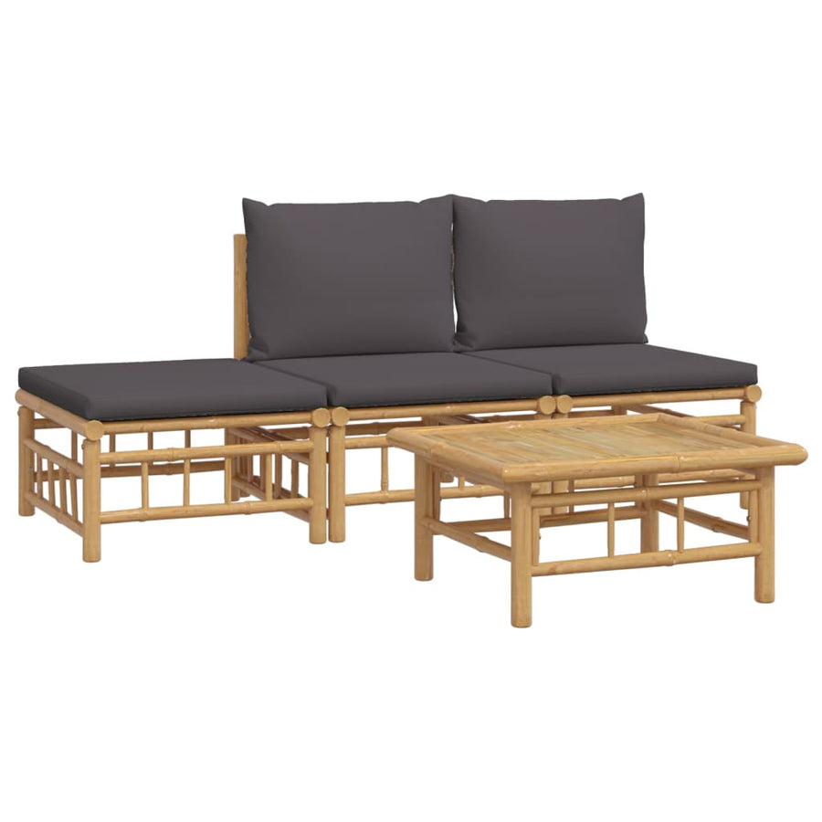 4-Delige Loungeset Met Kussens Bamboe Donkergrijs 2x midden + voetensteun + Tafel