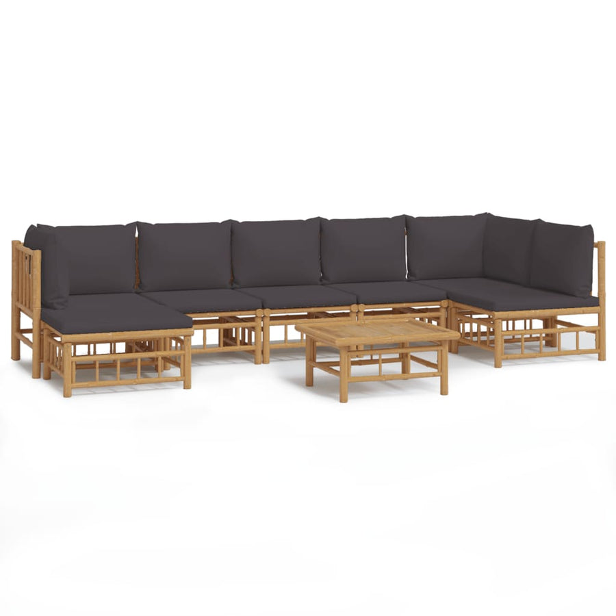 8-Delige Loungeset Met Kussens Bamboe Donkergrijs 2x hoek + 4x midden + voetensteun + Tafel