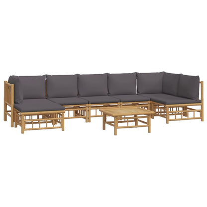8-Delige Loungeset Met Kussens Bamboe Donkergrijs 2x hoek + 4x midden + voetensteun + Tafel