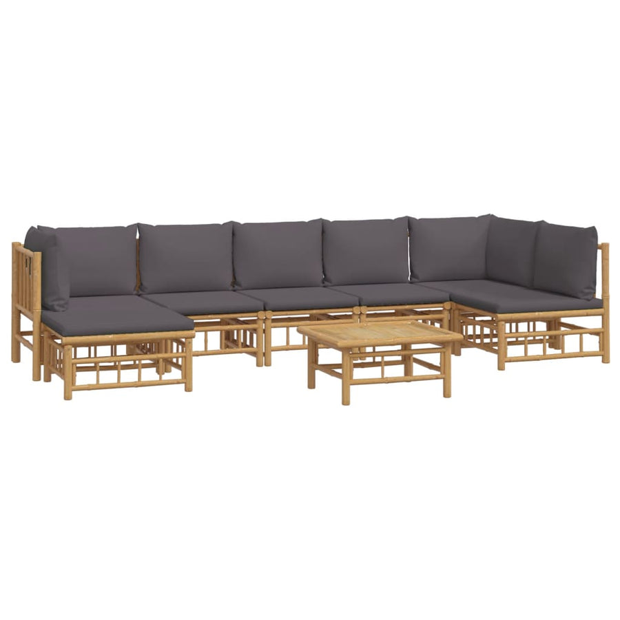 8-Delige Loungeset Met Kussens Bamboe Donkergrijs 2x hoek + 4x midden + voetensteun + Tafel