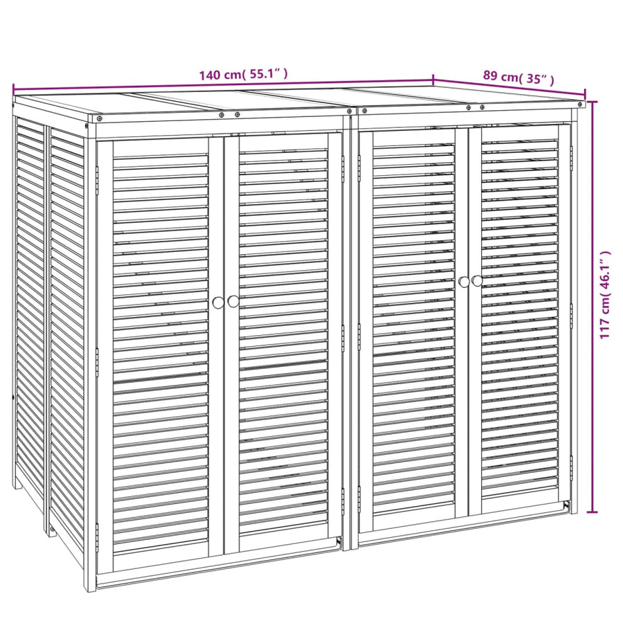 Afvalbakberging Dubbel 140X89X117 Cm Massief Acaciahout 2 containers