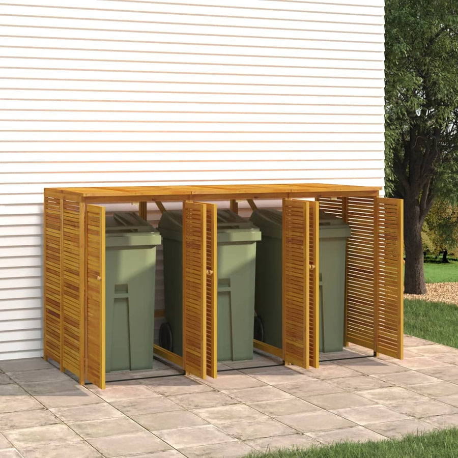 Afvalbakberging Drievoudig 210X89X117 Cm Massief Acaciahout 3 containers