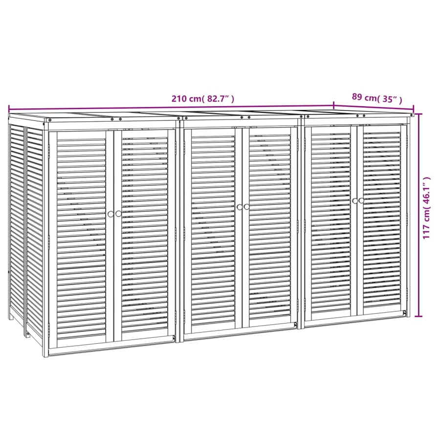 Afvalbakberging Drievoudig 210X89X117 Cm Massief Acaciahout 3 containers