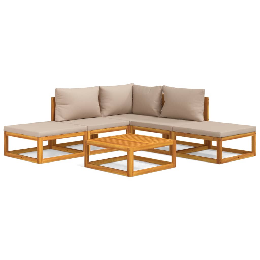 6-delige Loungeset met taupe kussens massief hout