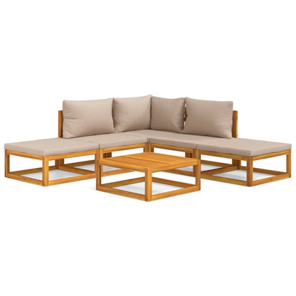 6-delige Loungeset met taupe kussens massief hout