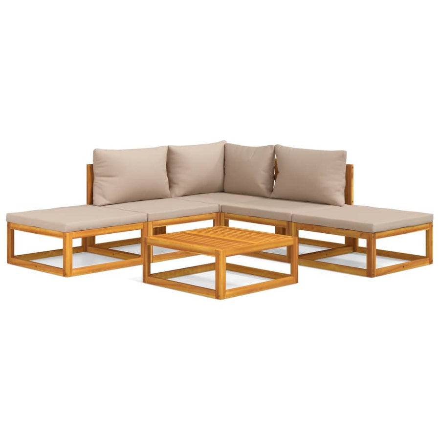 6-delige Loungeset met taupe kussens massief hout