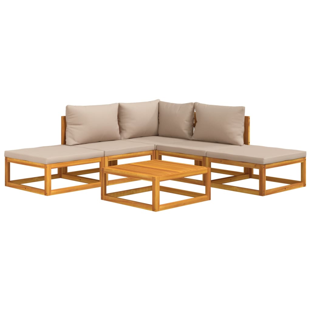 6-delige Loungeset met taupe kussens massief hout