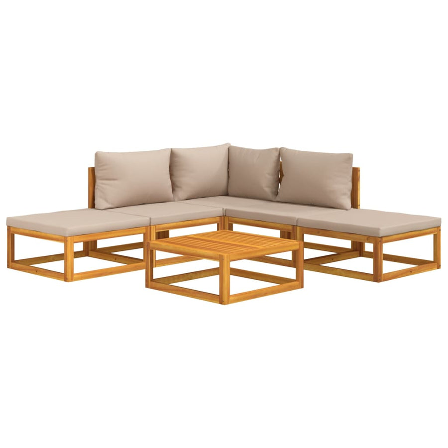 6-delige Loungeset met taupe kussens massief hout