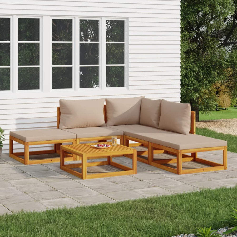 6-delige Loungeset met taupe kussens massief hout