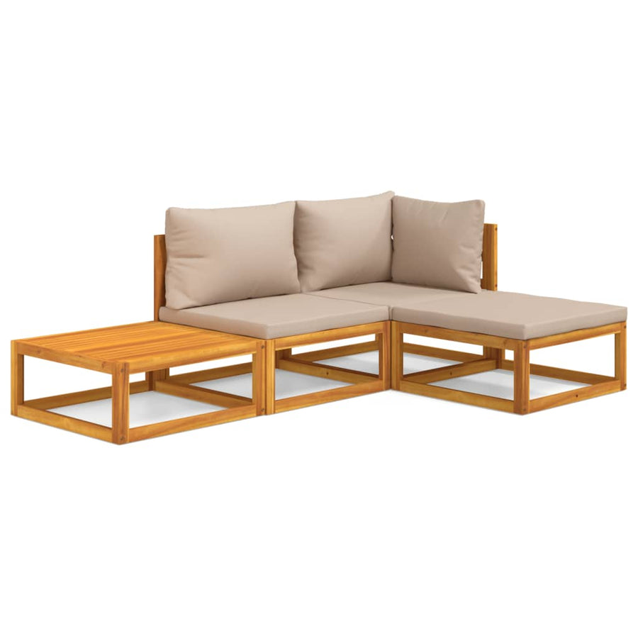 4-delige Loungeset met kussens massief hout taupe