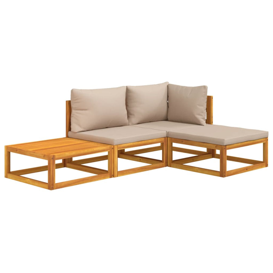 4-delige Loungeset met kussens massief hout taupe