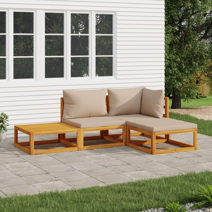 4-delige Loungeset met kussens massief hout taupe