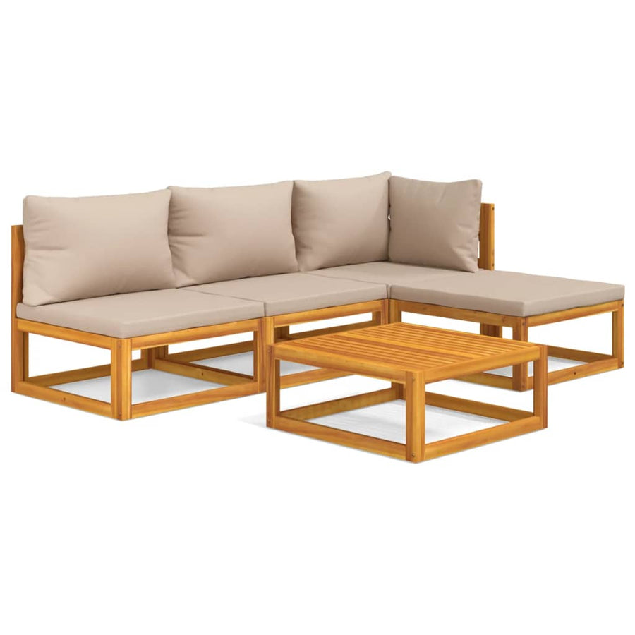 5-delige Loungeset met kussens massief hout taupe