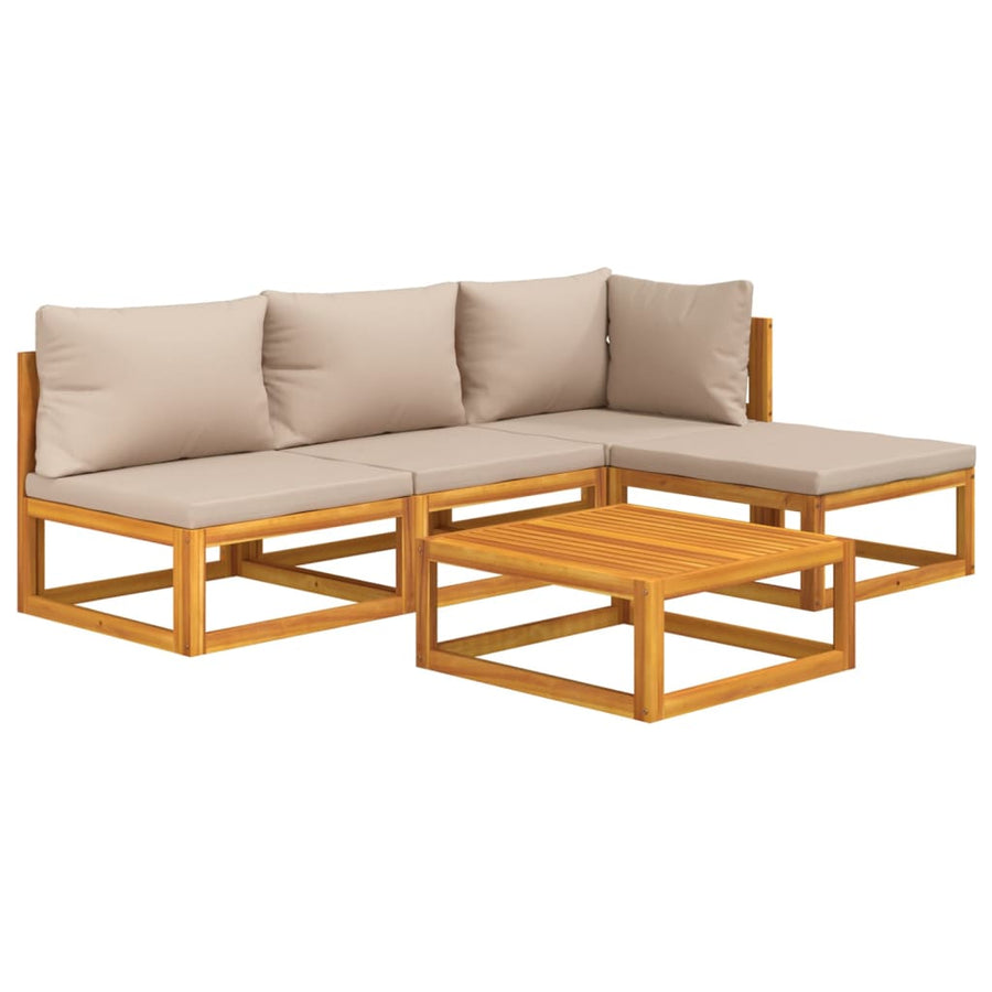 5-delige Loungeset met kussens massief hout taupe