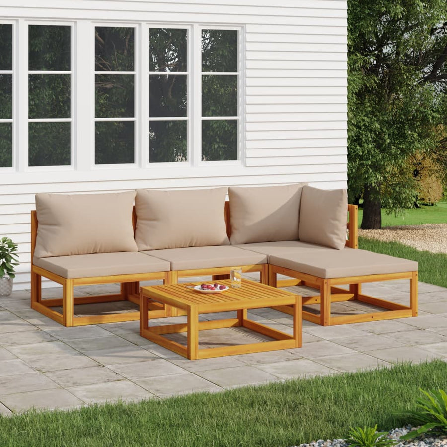 5-delige Loungeset met kussens massief hout taupe