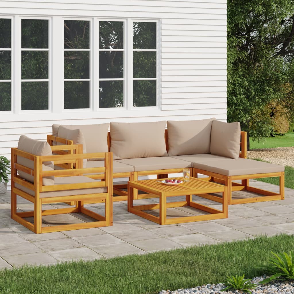 6-Delige Loungeset Met Kussens Massief Hout 1