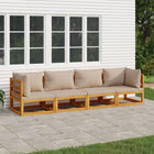 4-Delige Loungeset Met Kussens Massief Hout Taupe 2x hoek + 2x midden