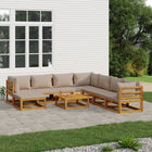 9-Delige Loungeset Met Kussens Massief Hout Taupe 3x hoek + 4x midden + voetensteun + Tafel