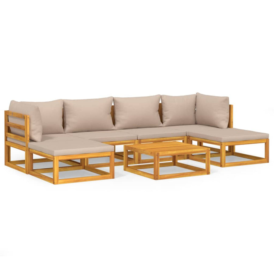 7-delige Loungeset met kussens massief hout taupe