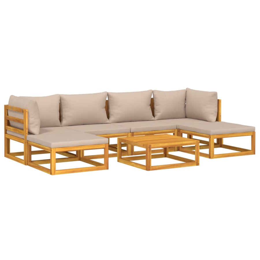 7-delige Loungeset met kussens massief hout taupe