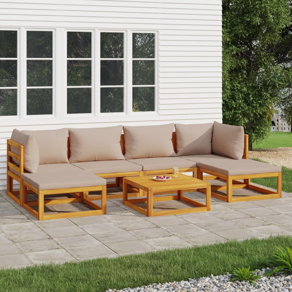 7-delige Loungeset met kussens massief hout taupe