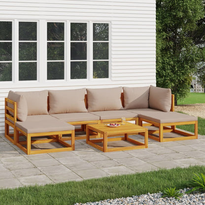 7-delige Loungeset met kussens massief hout taupe