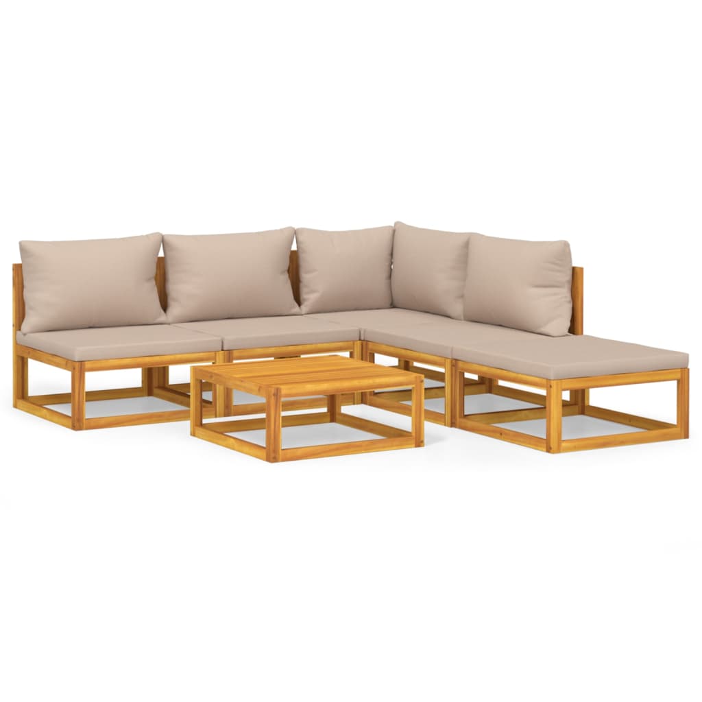 6-delige Loungeset met taupe kussens massief hout