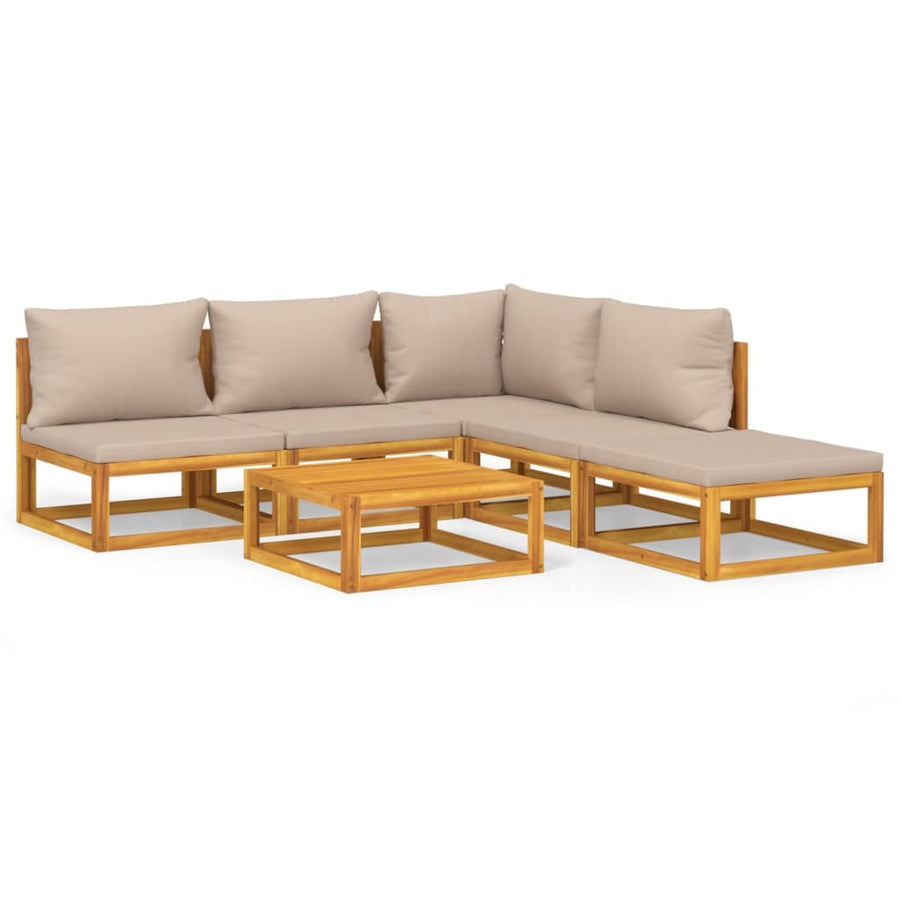 6-delige Loungeset met taupe kussens massief hout