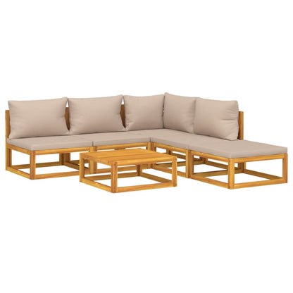 6-delige Loungeset met taupe kussens massief hout