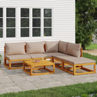 Loungeset 6-delig massief acaciahout taupe kussens