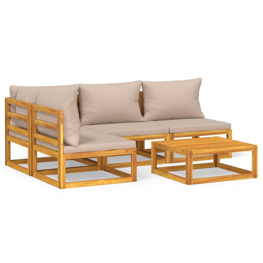 5-delige Loungeset met taupe kussens massief hout