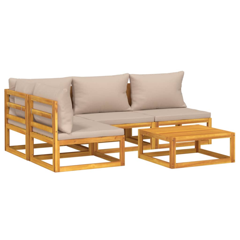 5-delige Loungeset met taupe kussens massief hout