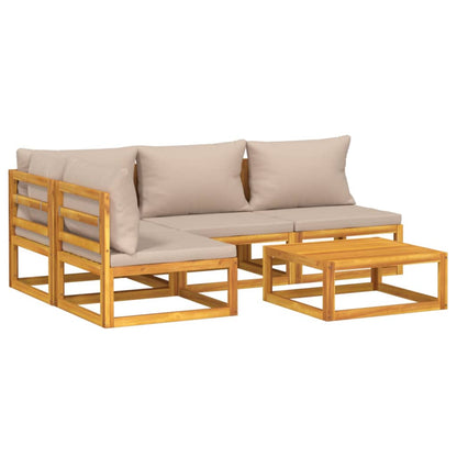 5-delige Loungeset met taupe kussens massief hout