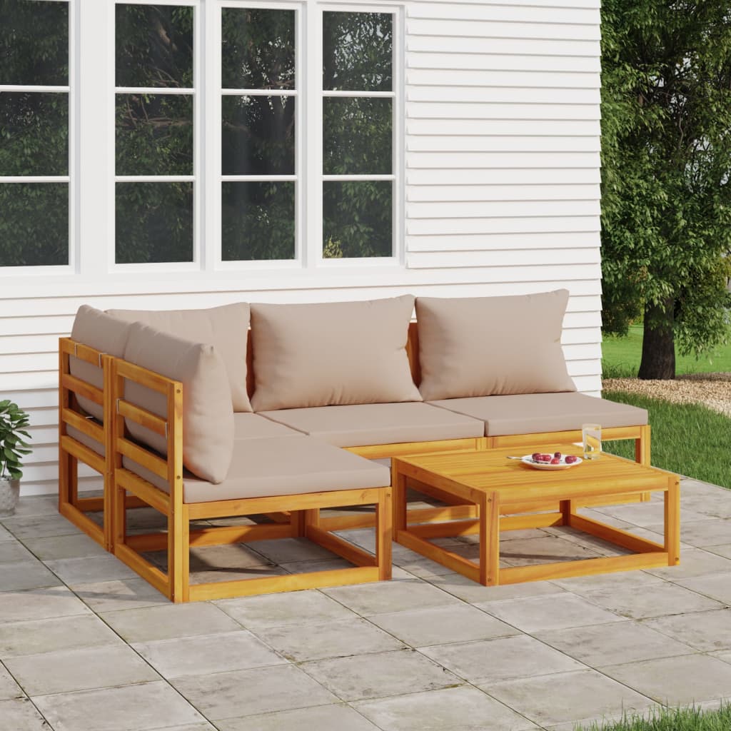 5-delige Loungeset met taupe kussens massief hout