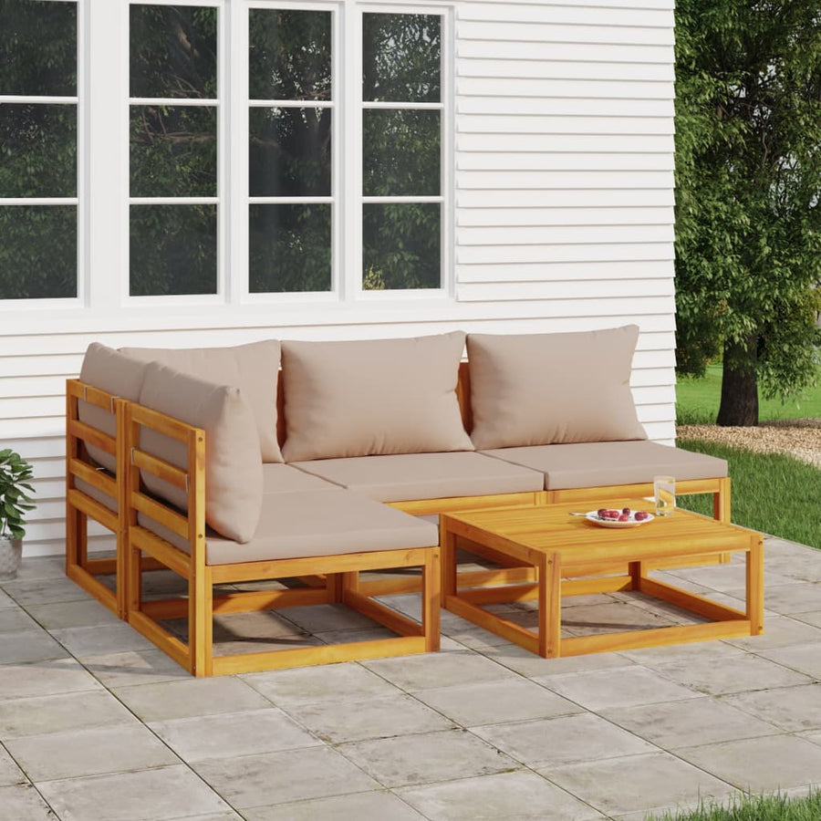 5-delige Loungeset met taupe kussens massief hout