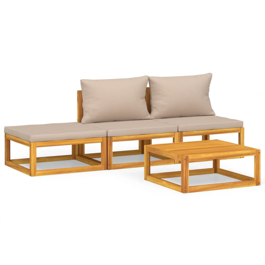 4-delige Loungeset met taupe kussens massief hout