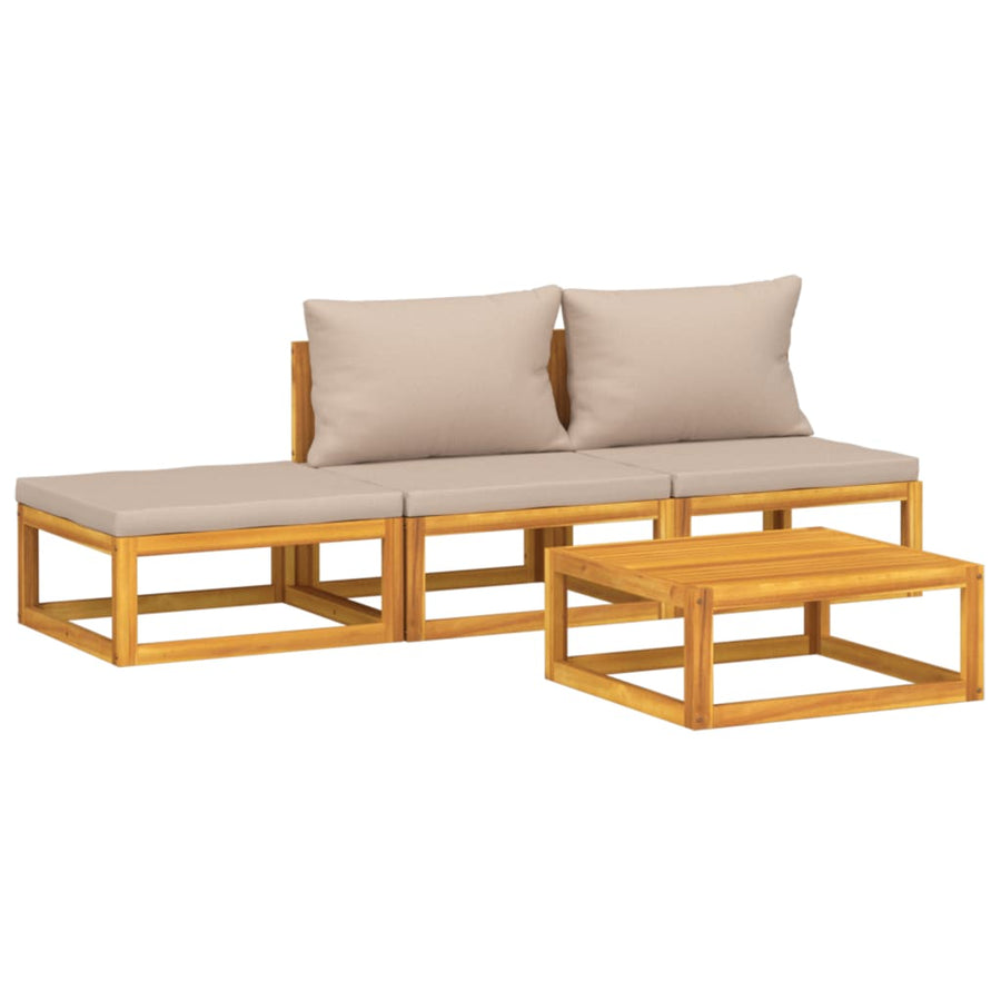 4-delige Loungeset met taupe kussens massief hout