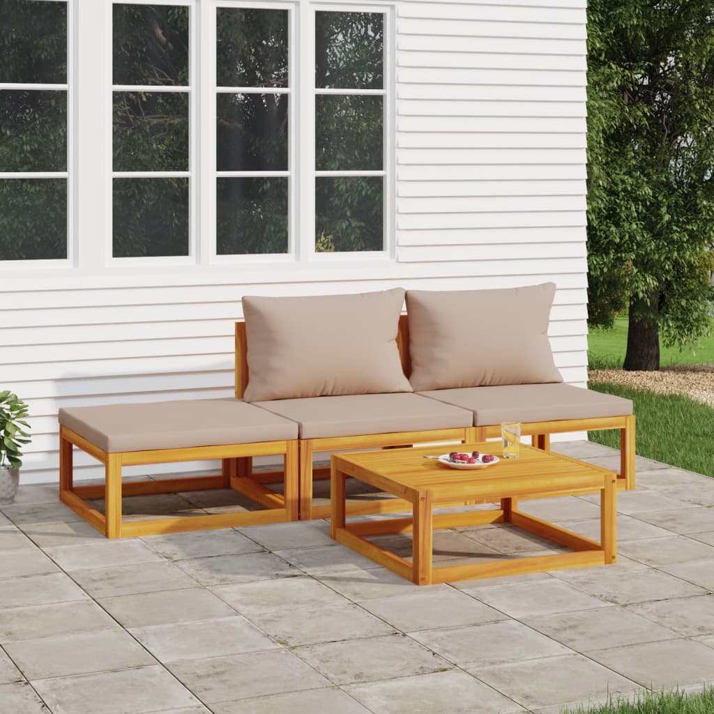 4-delige Loungeset met taupe kussens massief hout