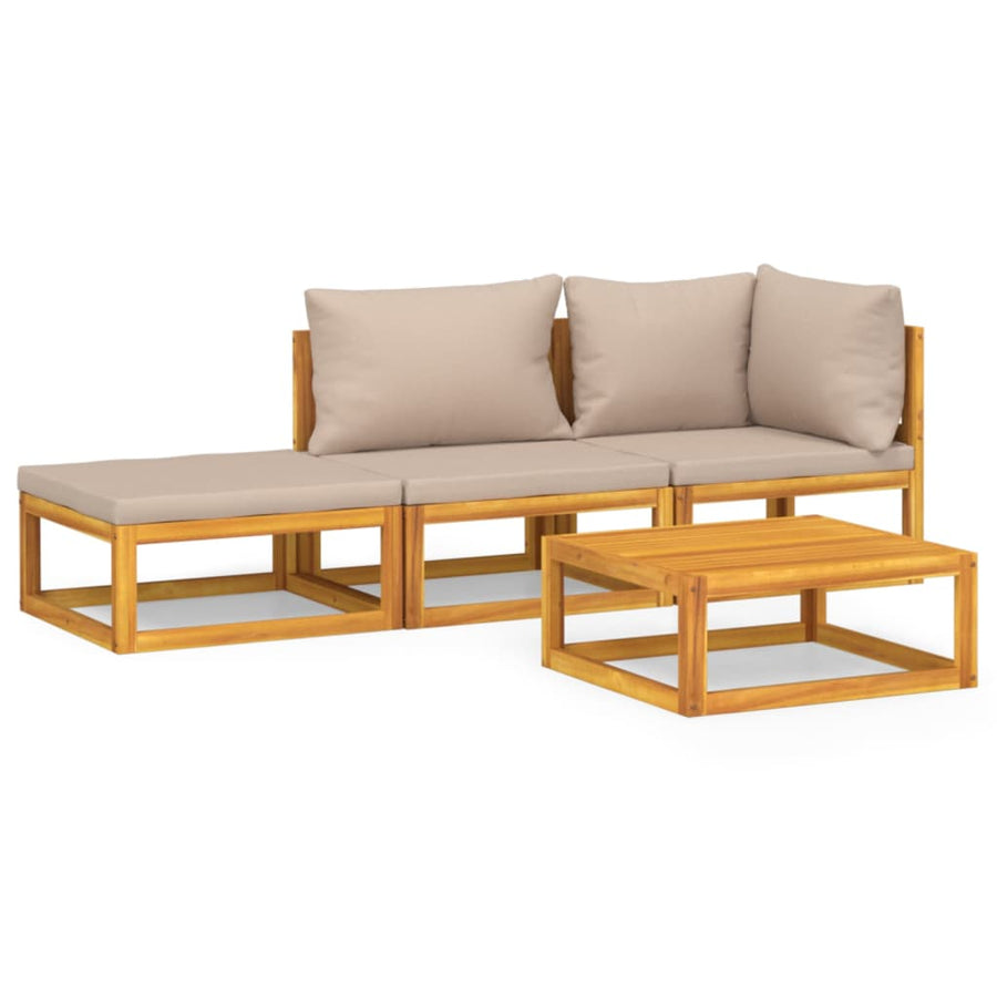 4-delige Loungeset met taupe kussens massief hout