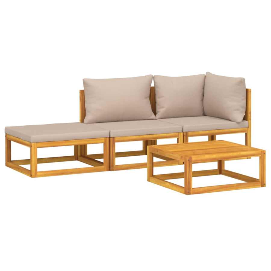 4-delige Loungeset met taupe kussens massief hout