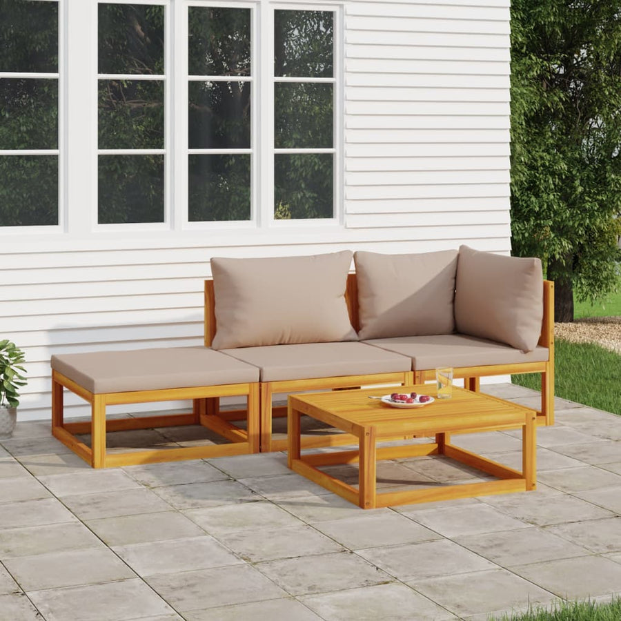 4-delige Loungeset met taupe kussens massief hout
