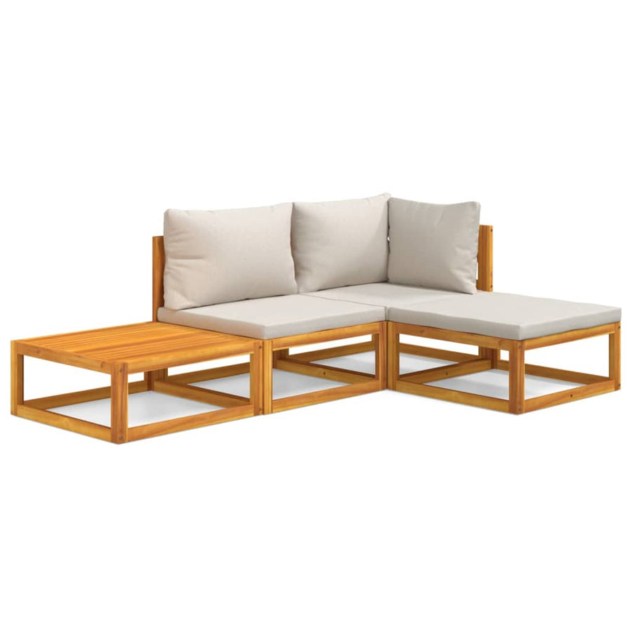 4-Delige Loungeset Met Lichtgrijze Kussens Massief Hout Lichtgrijs hoek + midden + voetensteun + Tafel