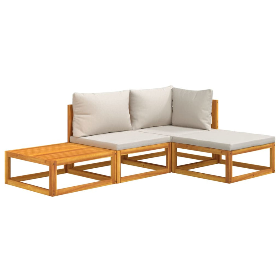 4-Delige Loungeset Met Lichtgrijze Kussens Massief Hout Lichtgrijs hoek + midden + voetensteun + Tafel