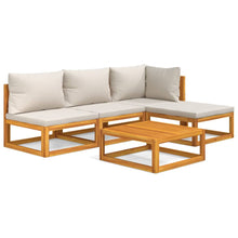 5-Delige Loungeset Met Lichtgrijze Kussens Massief Hout Lichtgrijs hoek + 2x midden + voetensteun + Tafel