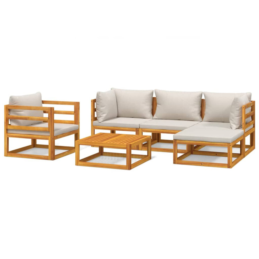 6-Delige Loungeset Met Lichtgrijze Kussens Massief Hout Lichtgrijs 2x corner + middle + chair + footrest + table